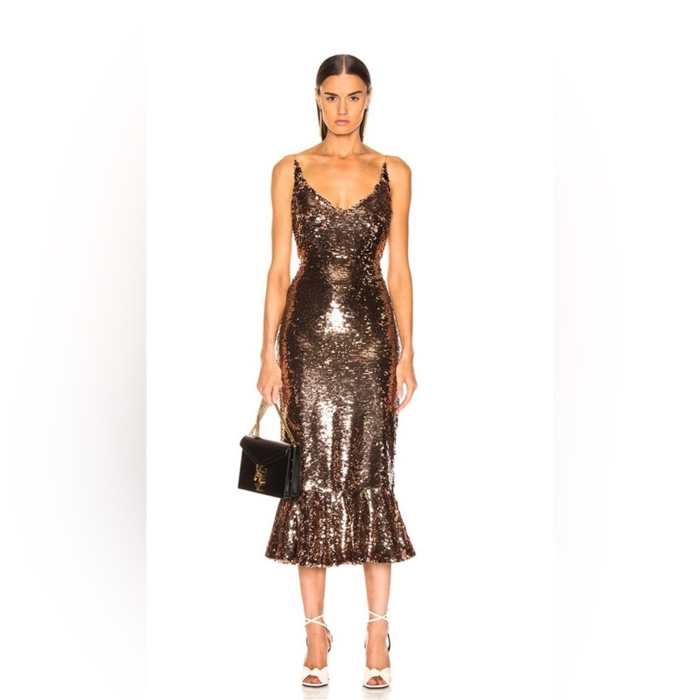 SALONI bronze sequins size 2 midi dress - Picture 3 of 8